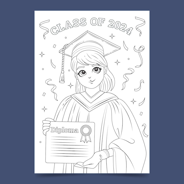 Vector hand drawn class of 2024 coloring page illustration