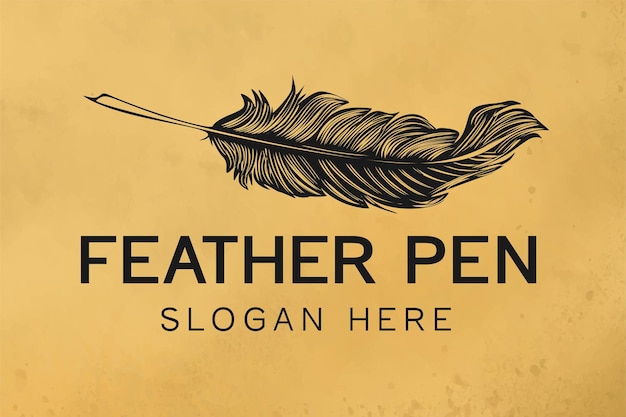 Vector hand drawn classic feather logo design inspiration isolated on white backgrounds