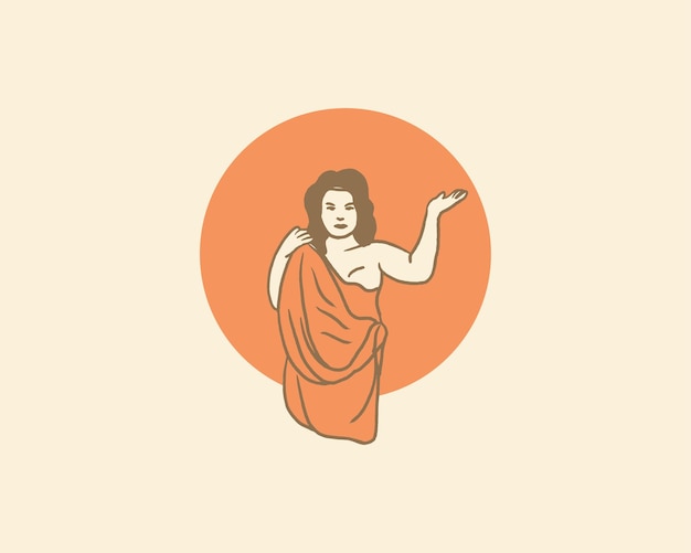 Hand drawn classic style illustrative goddess woman