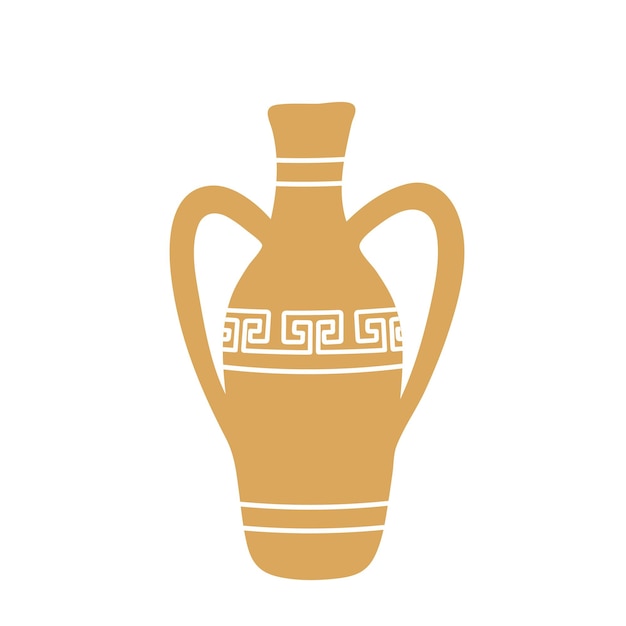 Hand drawn clay jug with greek ornament.