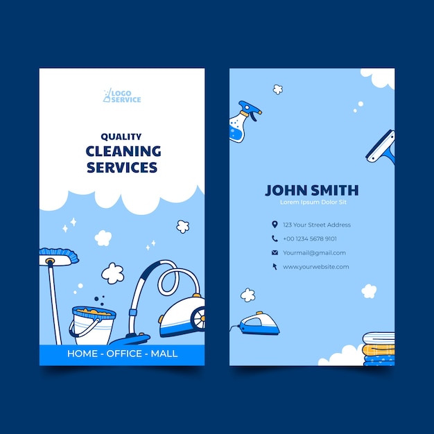 Hand drawn cleaning services business card