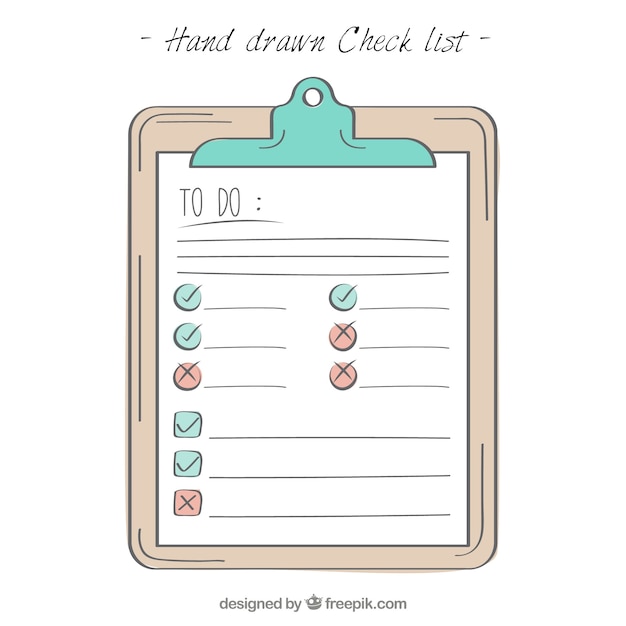 Vettore appunti disegnati a mano con checklist