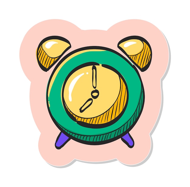 Vector hand drawn clock icon in sticker style vector illustration