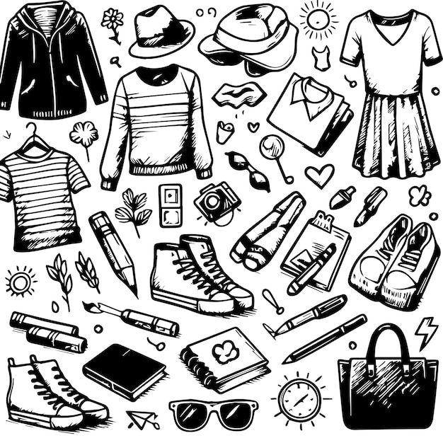 Vector hand drawn clothes elements