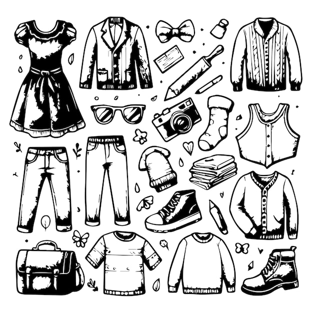 Vector hand drawn clothes elements