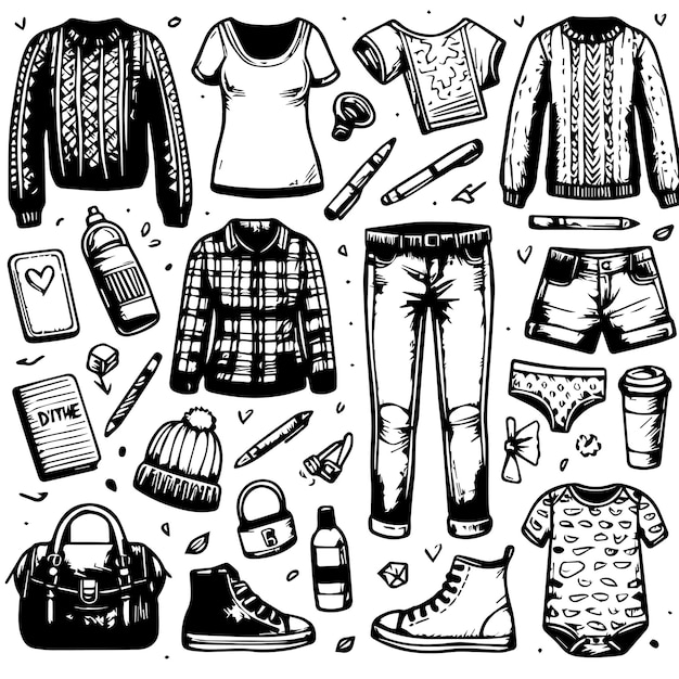 Vector hand drawn clothes elements