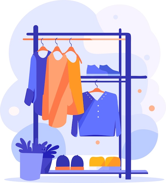 Hand drawn clothing stores and shops in shopping malls in flat style isolated on background