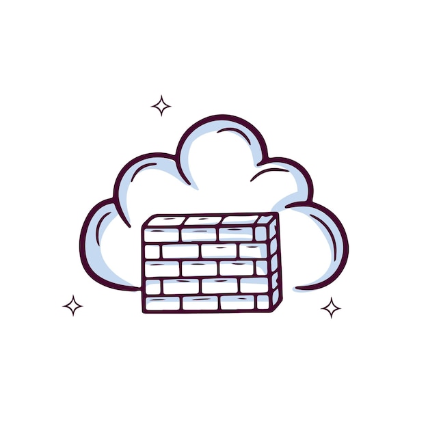 Hand Drawn Cloud Icon With Brick Doodle Sketch Vector Illustration