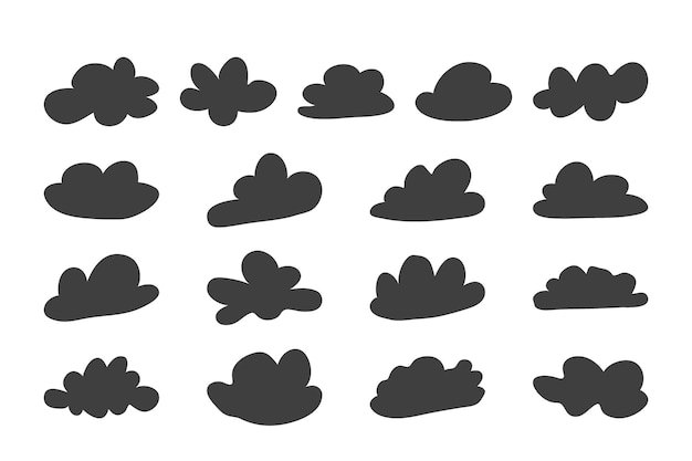 Hand drawn cloud set in cartoon naive style