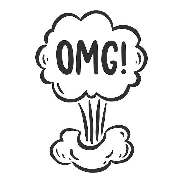 Hand drawn cloud speech bubble element with omg text Comic doodle sketch style Explosion cloud