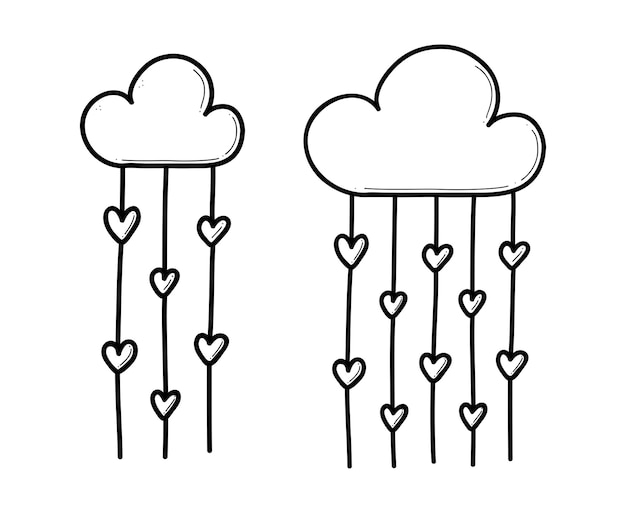 Hand drawn cloud with hearts doodle