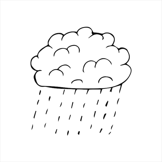 Hand drawn cloud with precipitation Rain snow thunderstorm Doodle sketch vector illustration