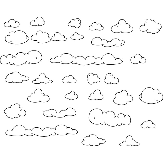 Vector hand drawn clouds black outline sketch