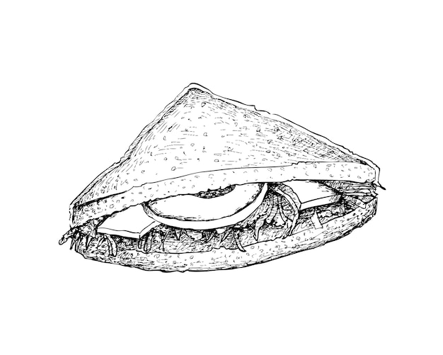 Hand drawn of club sandwich or clubhouse sandwich