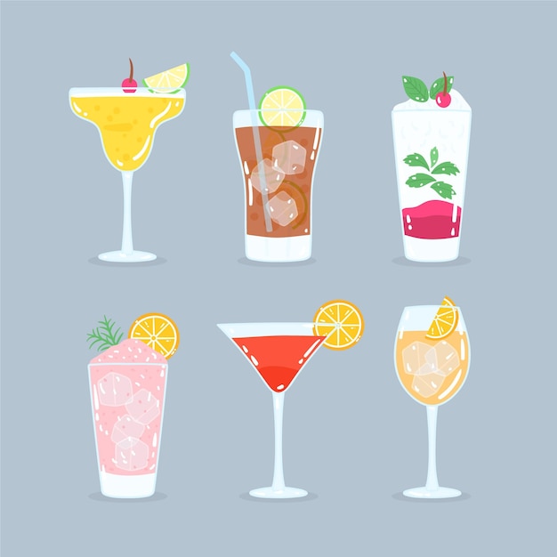 Vector hand-drawn cocktail collection concept