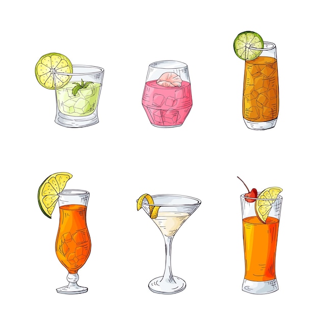 Cocktail disegnato a mano a colori tema alcolico illustrazione vettoriale