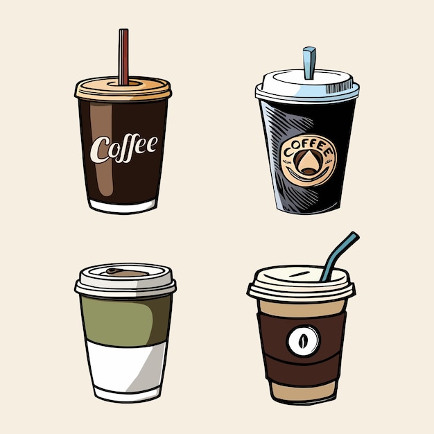 Set di raccolta caffè disegnato a mano