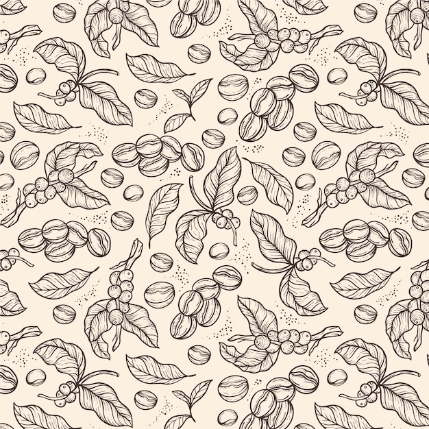 Vector hand drawn coffee bean drawing pattern