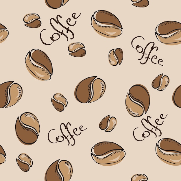 Vector hand-drawn coffee beans seamless pattern - vector illustration