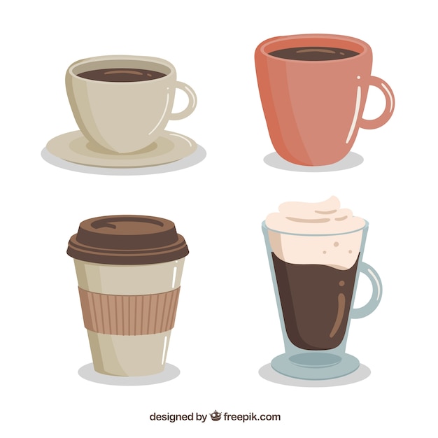 4つの手で描かれたコーヒーカップパック