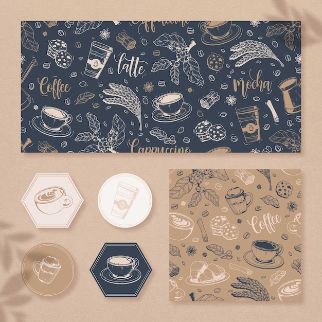 Hand drawn coffee element pattern collection