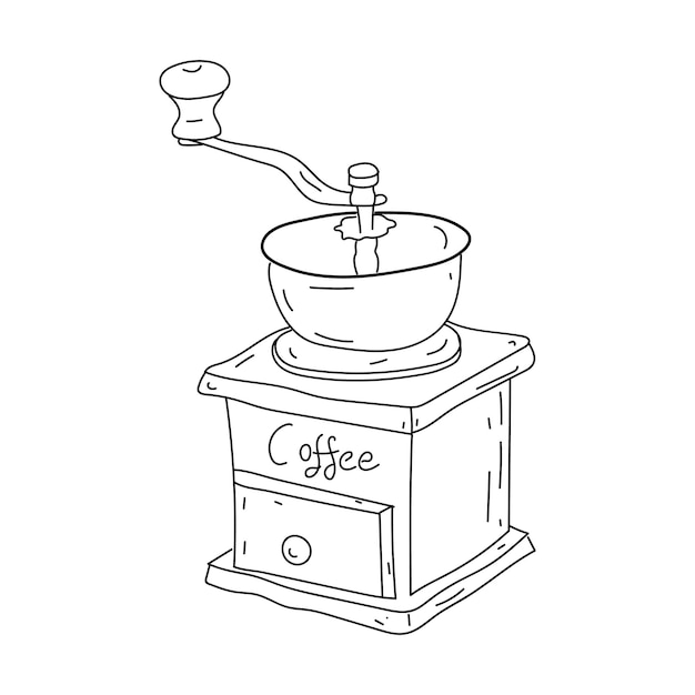 Hand drawn coffee grinder. Editable outline