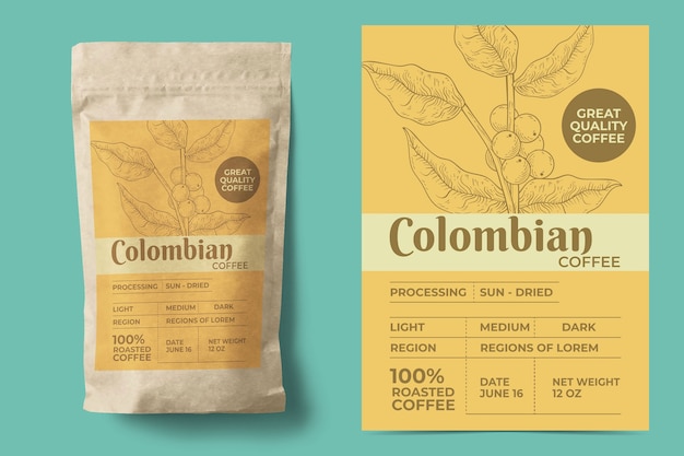 Hand drawn coffee label design template