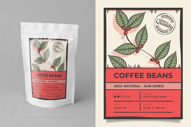 Hand drawn coffee label packaging