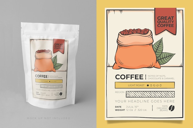 Vector hand drawn coffee label packaging