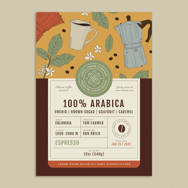 Hand drawn coffee label template