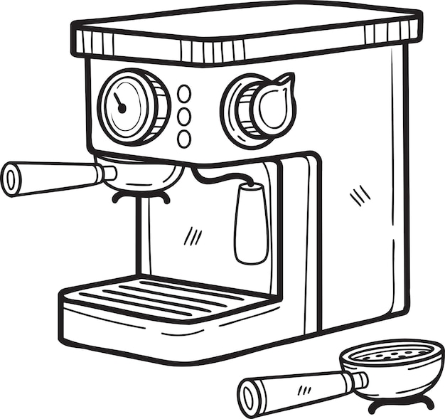 낙서 스타일의 바리스타 일러스트레이션을 위한 손으로 그린 커피 머신