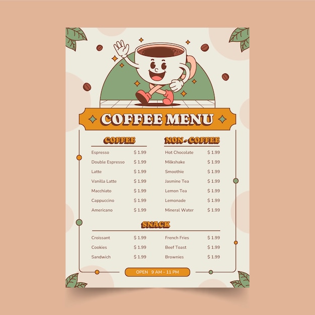 Hand drawn coffee menu template