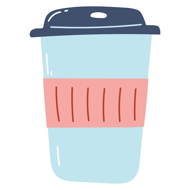 뜨거운 음료와 차가운 음료 디자인 요소를 위한 재사용 가능한 컵의 손으로 그린 커피 종이 컵 플랫 벡터 그림