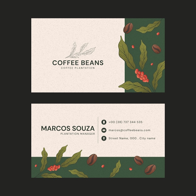 Vector hand drawn coffee plantation business card