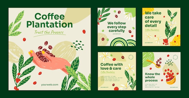 Hand drawn coffee plantation instagram posts template