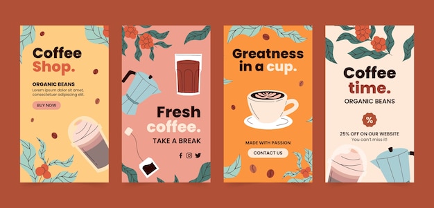 Modello di storie di instagram di piantagione di caffè disegnato a mano