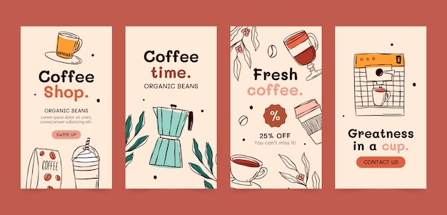 Vector hand drawn coffee plantation instagram stories