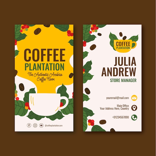 Vector hand drawn coffee plantation vertical business card