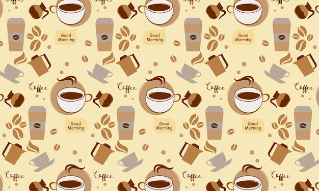 Hand Drawn Coffee Seamless Pattern with Lettering Vector Background