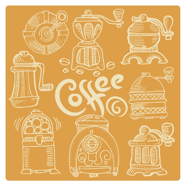 Set da caffè disegnato a mano una varietà di macinini