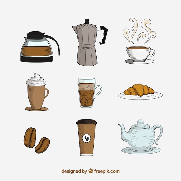 Vector hand drawn coffee set