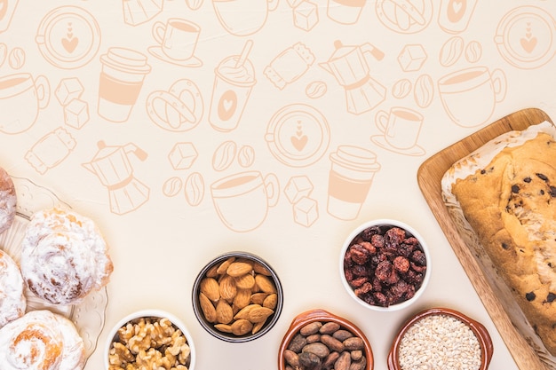 hand drawn coffee shop food pattern background