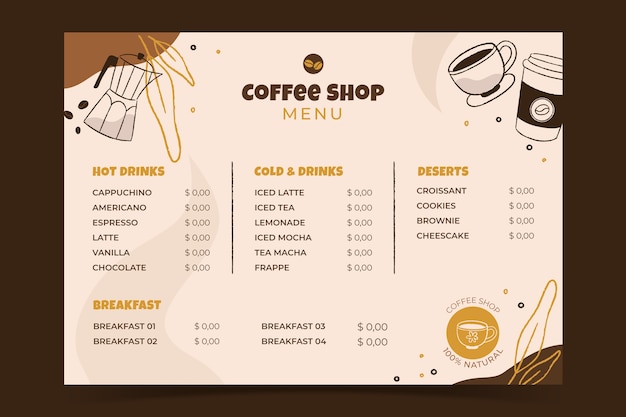 Vector hand drawn coffee shop template