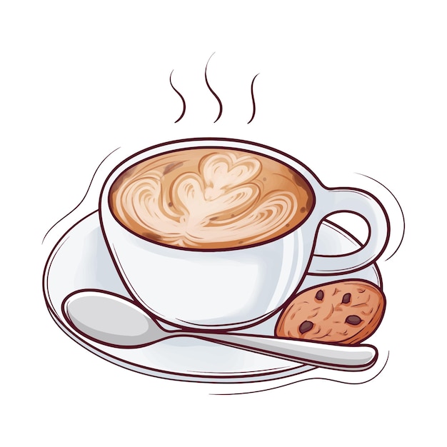 Hand drawn coffee with cookie