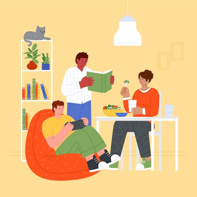 Vector hand drawn coliving illustration