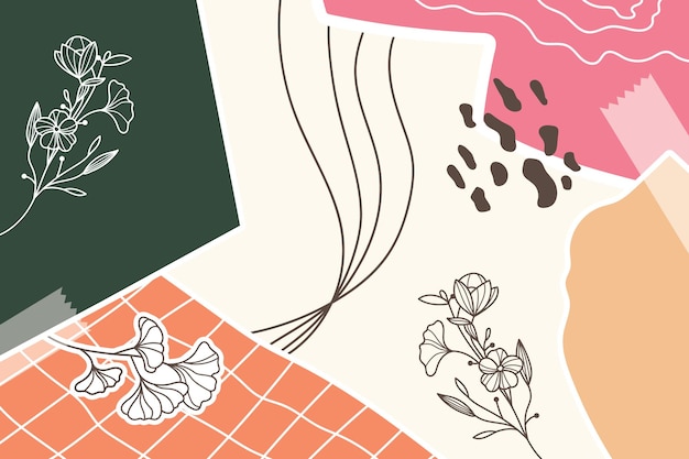 Hand drawn collage floral design background