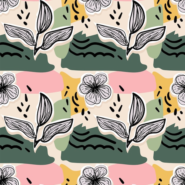 Hand drawn collage seamless pattern design vector illustration