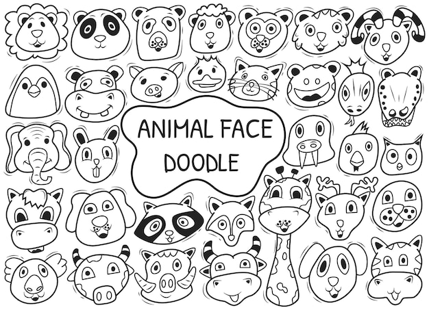 Hand drawn collection of animal face