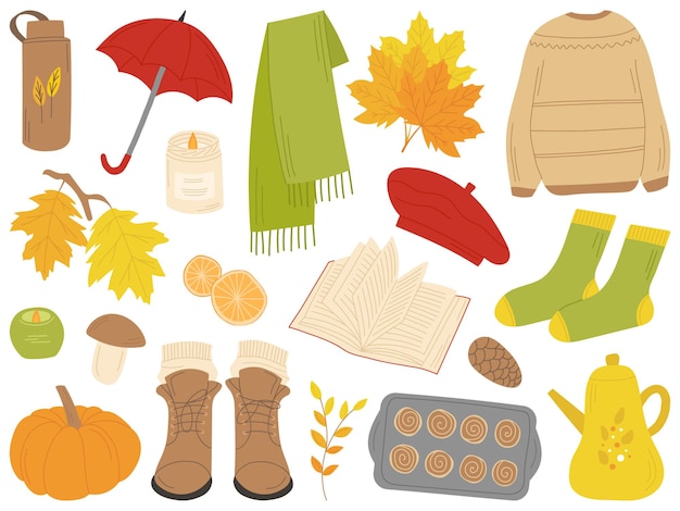 Hand-drawn collection of autumn elements