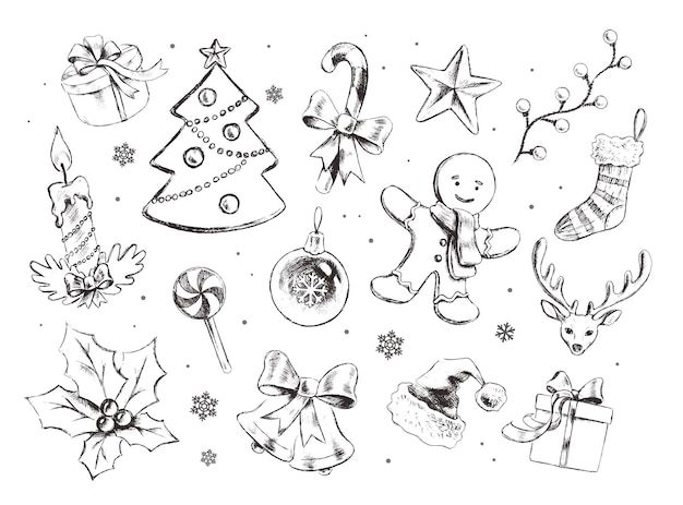 Vector hand drawn collection of christmas sketches